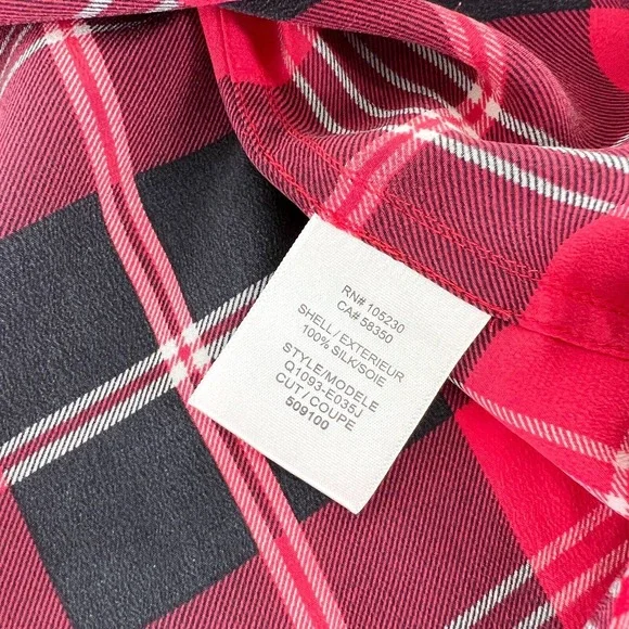 Equipment Signature Prepster Plaid Silk Blouse Womens XS Red Black Button Up - Picture 4 of 6